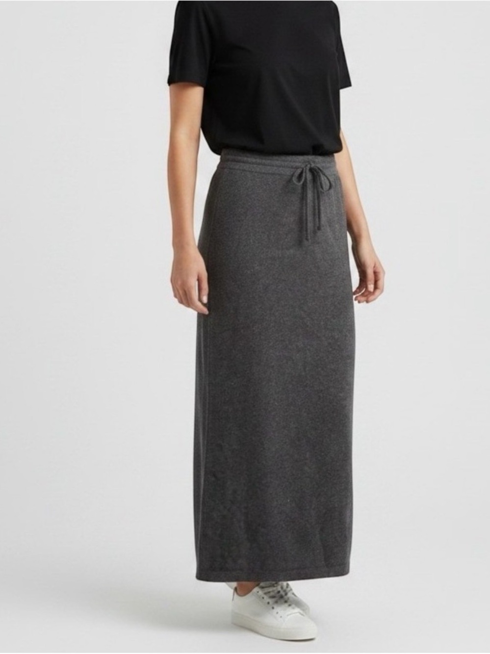 Vintage Lauren Ralph Lauren M Charcoal Gray Wool Cashmere Drawstring Maxi Skirt
